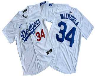 Men%27s Los Angeles Dodgers #34 Fernando Valenzuela Number White Limited Stitched Jersey